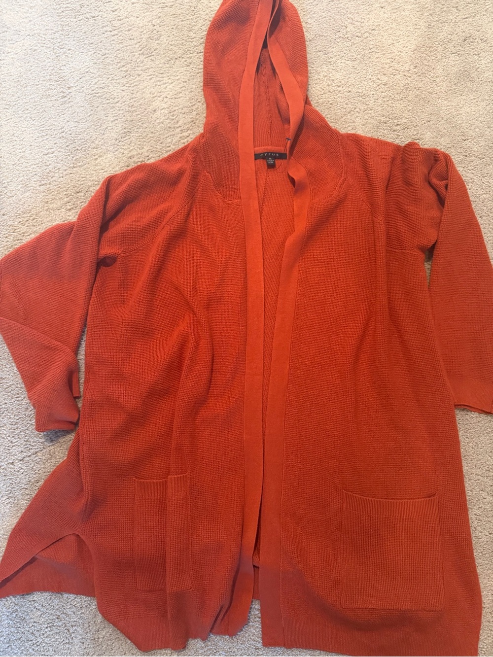 Cyrus Hooded Open-Front Cardigan in Rust